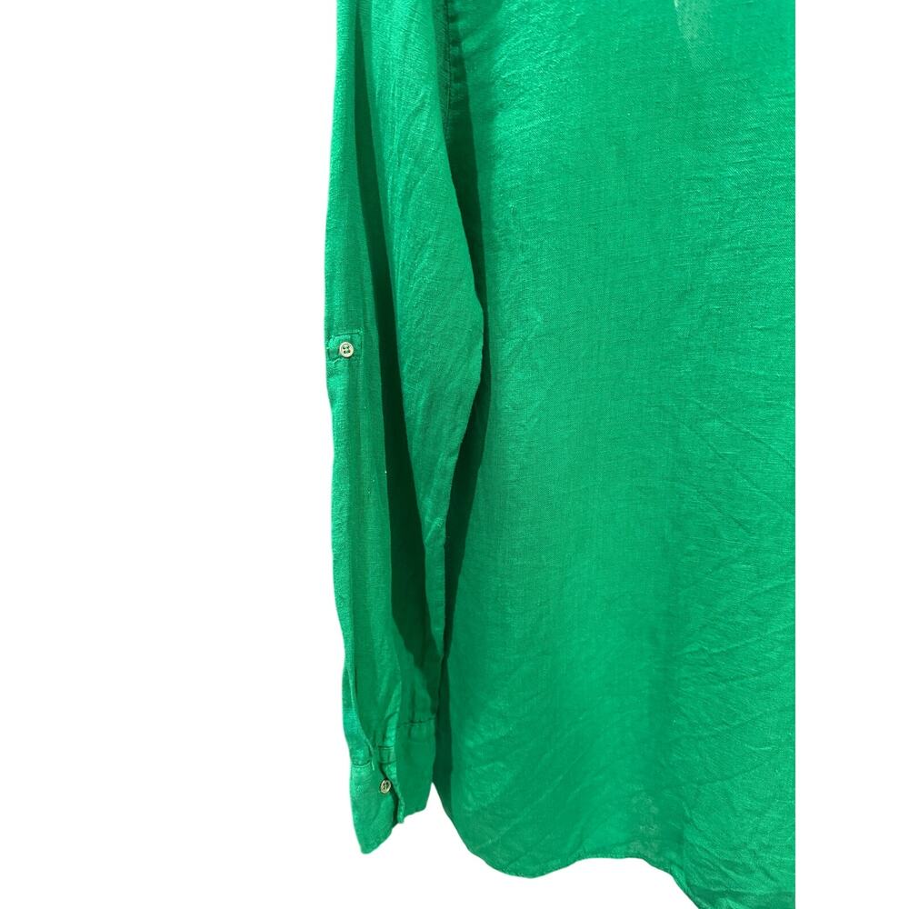 ZARA Emerald Green Linen Blend Gold Button Roll Up Tab Shirt Top S EUC - Picture 7 of 8